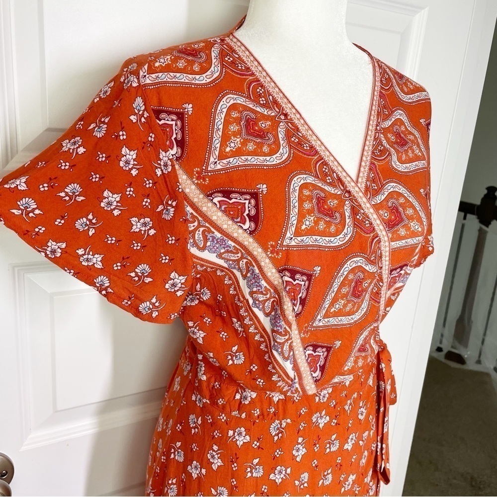 Boutique Summer Wrap V Neck Bohemian Floral Print Ruffle Swing A Line Mini Dress - Picture 5 of 10